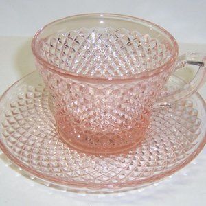 Westmoreland Glass Pink English Hobnail Cup and Saucer